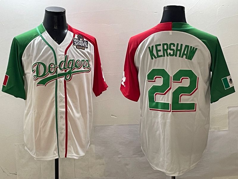Men Los Angeles Dodgers #22 Kershaw White Green Game 2025 Nike MLB Jersey style 3->los angeles dodgers->MLB Jersey
